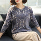 Bohemian Women Short Printed Woollen Sweater Female Rhinestone Soft Sweater  V-neck Jumper Knit Pullover Outwear