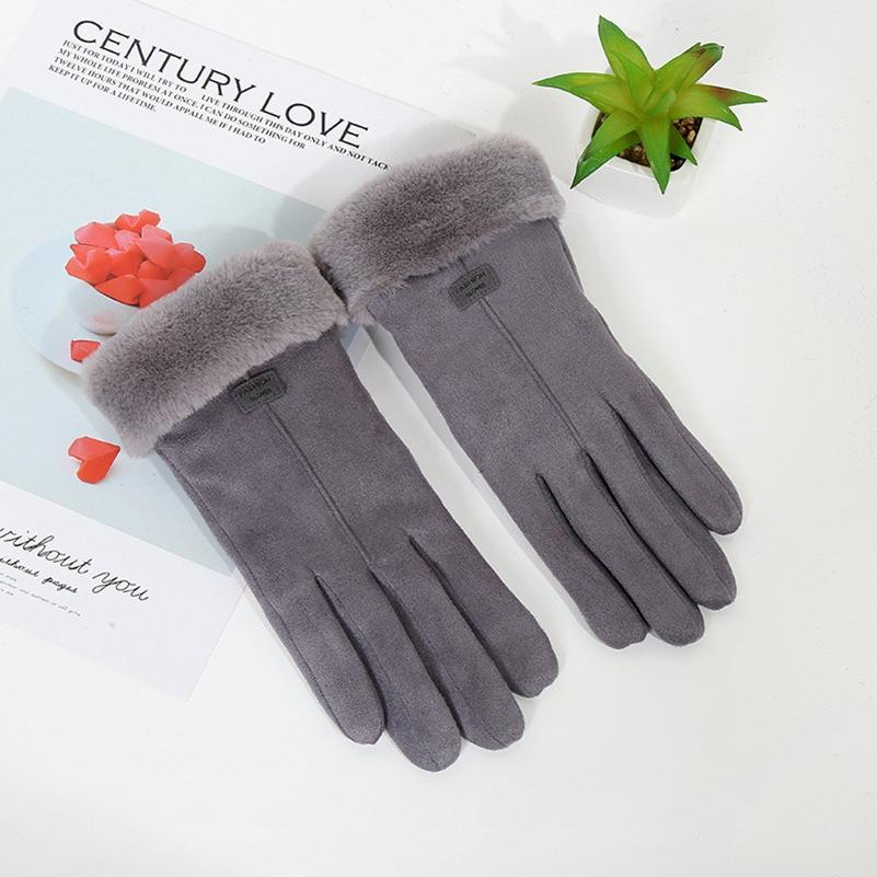 Women's Suede Gloves Winter Double Furry Gloves Warm Snowflake Embroidery Outdoor Fashion Gloves