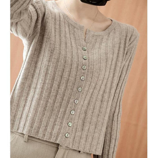 Autumn and Winter Knitted Sweater Fashion Casual Cardigan Jacket Short Long-sleeved Middle-aged Women's Top