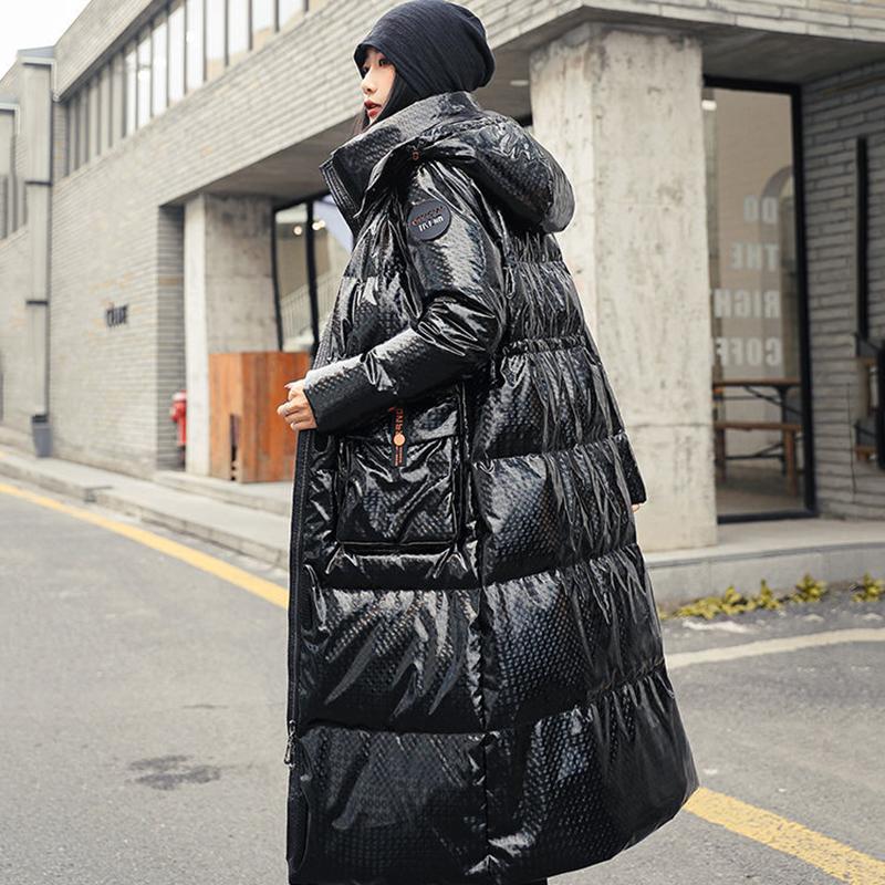 Women's Winter Korean Style Loose Quilted Coat Warm Stand-up Collar Down Jacket Women's Bright Face Long Down Jacket