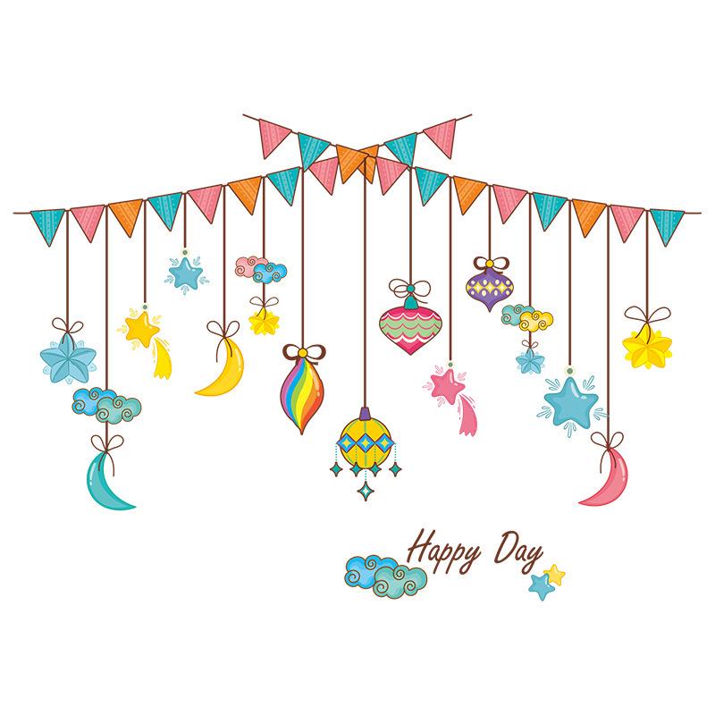 Cartoon background wall stickers kindergarten decoration starry sky hanging flag stickers