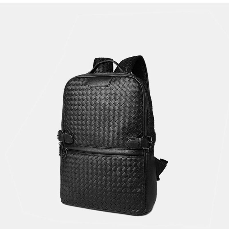 College Backpack Men Black Large-capacity Waterproof Leather Woven Outdoor Sports Travel Luggage Bag