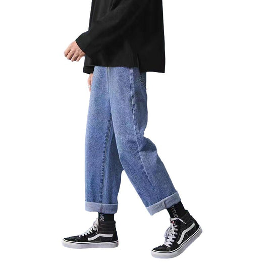 Elastic Waist Jeans Men's Loose Trend Straight-leg Trousers All-match Wide-leg Pants