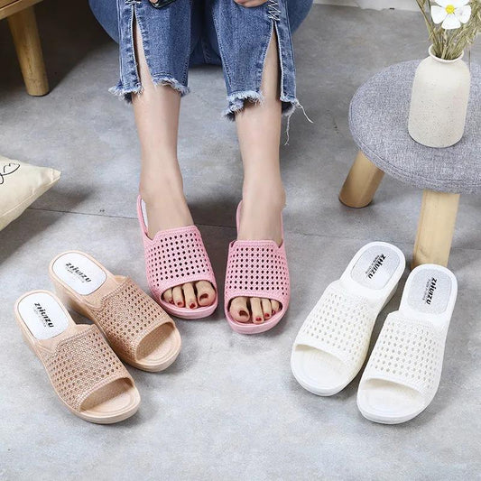 High-heeled Sandals and Slippers Ladies Wedge Heels Non-slip Go Out Wear Thick Bottom Comfortable Light and Comfortable Indoor Bathroom Bath