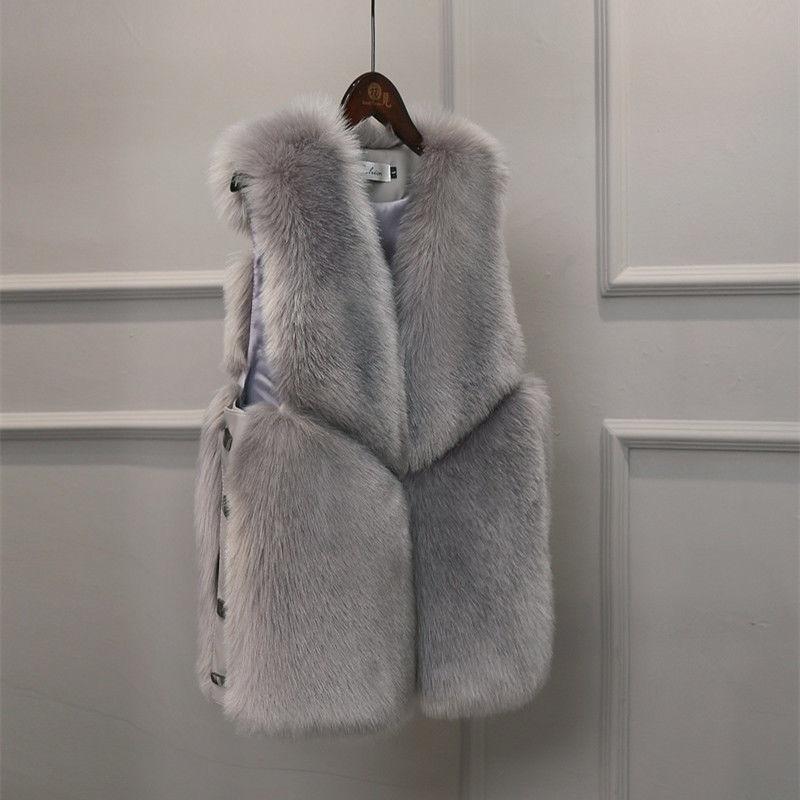 Autumn Winter Warm All-match Fur Vest Women's Leather Jacket Fashionable All-match Imitation Faux Fox Fur Waistcoat Stitching  Vest Short Jacket Slim