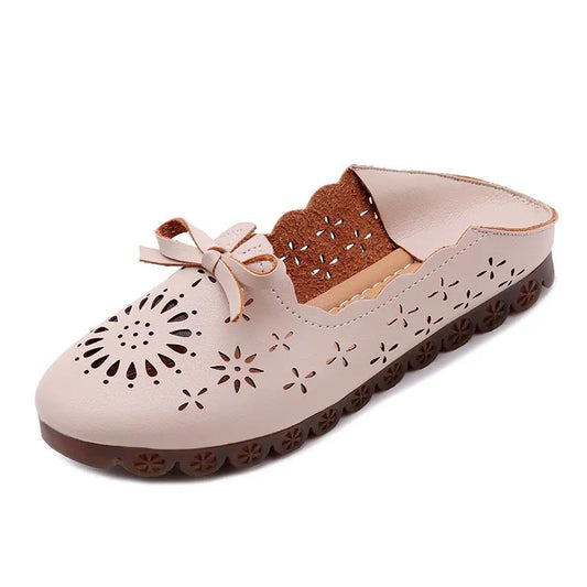 Summer Two-wear Flat Shoes Women's Loafers All-match Hollow Shoes Korean Bow Shoes