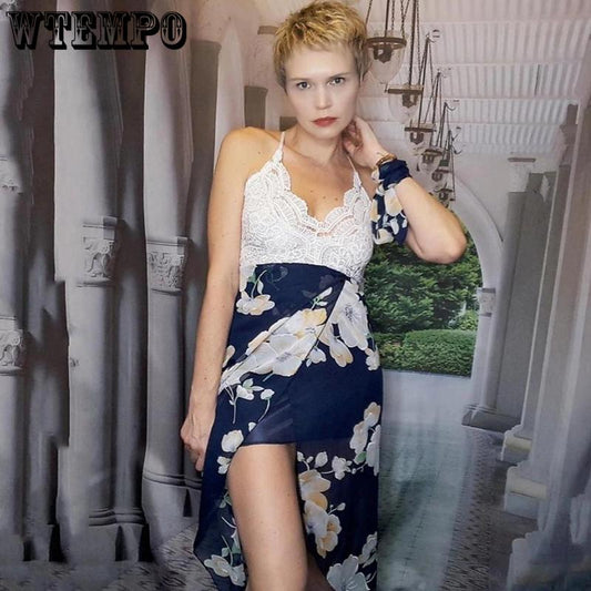 Summer Beach Dress Women Sexy Lace Long Floral Print V Neck Sleeveless Backless Sling Spaghetti Straps Dresses Maxi Vestidos