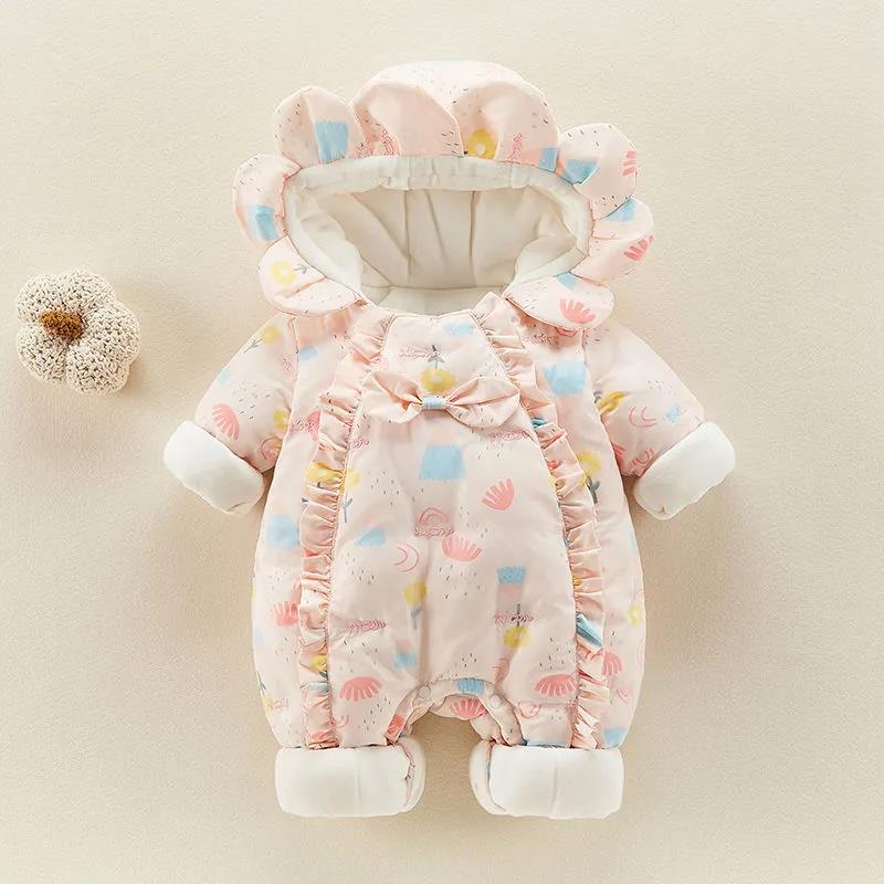 Baby Clothes Autumn Winter Suit Plush Thick Cotton Clothes Newborn Girl Warm One-piece Clothes Princess Clothes for Going Out In Winter