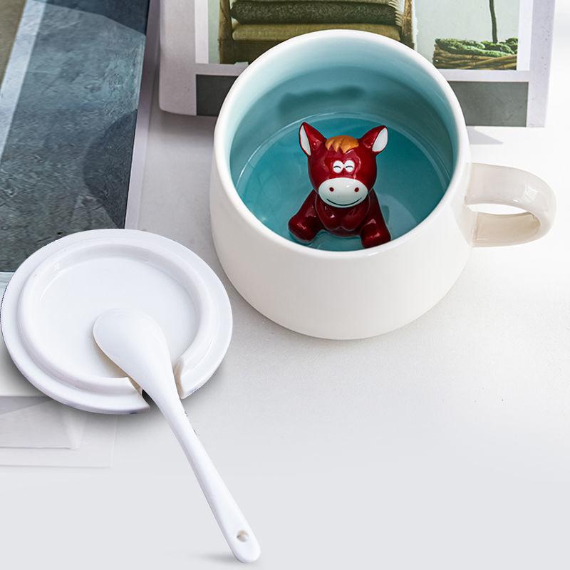 Creative Ceramic Mug with Lid Spoon Cute Female Korean Water  Breakfast Cup Couple  Milk Coffee Tea Cup