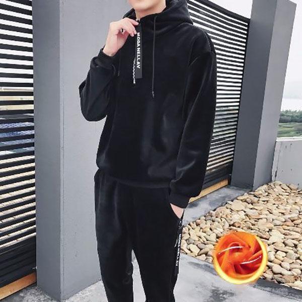 Gold Velvet Men's Sweater Suit Winter Fashion Hooded Plus Velvet Thick Korean Casual Sports Jacket