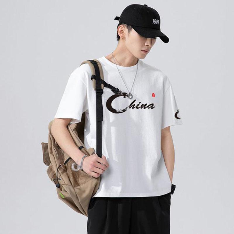 Summer T-shirt China Alphabet Print Tees O-neck Short Sleeve Thin Shirt Chinese Style Casual Loose Pullover Men Clothing