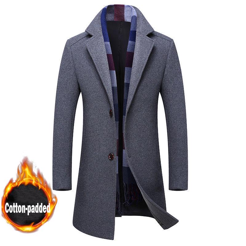 Men's Wool Coat Winter Warm Solid Color Long Trench Jacket Male Business Casual Overcoat Parka