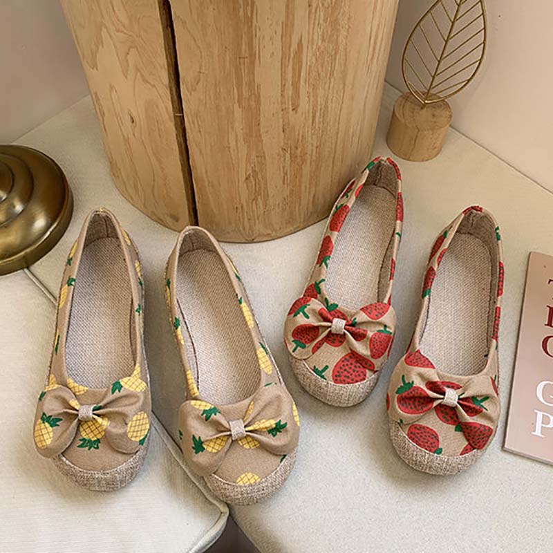 Single Shoes Women's Spring and Summer Korean Version of All-match Pump Flat Shoes Retro Strawberry Women's Shoes Peas Shoes