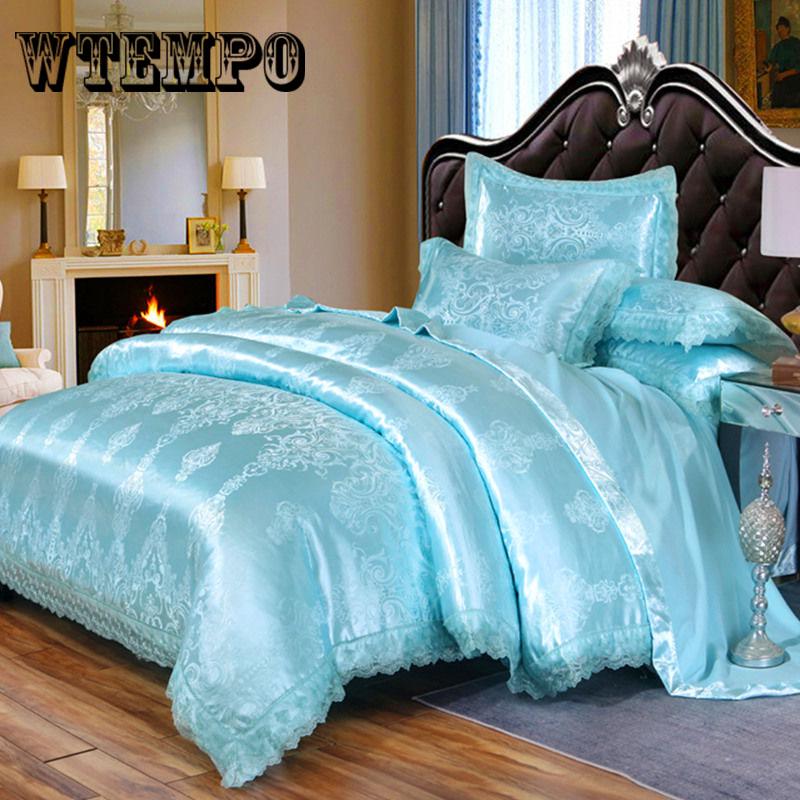 Luxury Silk Jacquard Bedding Set King Queen Size Bed Spread Duvet Cover Flat Sheet Set Pillow