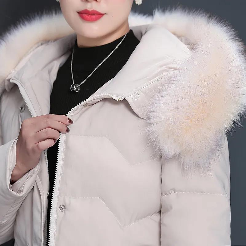 Women's Mid-length Down Jacket Winter Korean Loose Cotton Clothes Casual Hooded Padded Jacket Quilted Jacket