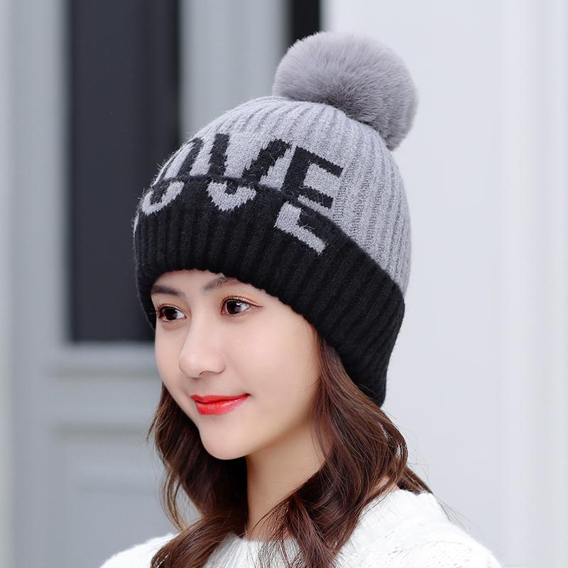 Warm Knitted Winter Hat for Women Girl Wool Beanies Skullies Velvet Hat Femme Balaclava Scarf Hat