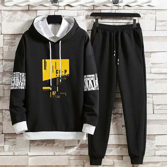 WTEMPO Spring Hooded Sweater Suit Men Casual Pullover Teen Student Clothing Sports Suit for Young