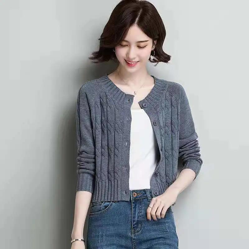 Pure Color Twist Knit Cardigan Women's Spring and Autumn Women's Short and Small Age-reducing Sweater Women's Jacket