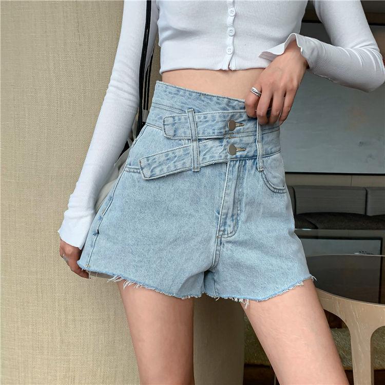 WTEMPO Spring and Summer High Waist Denim Shorts Women Loose Wide Leg A-line Thin Casual Shorts