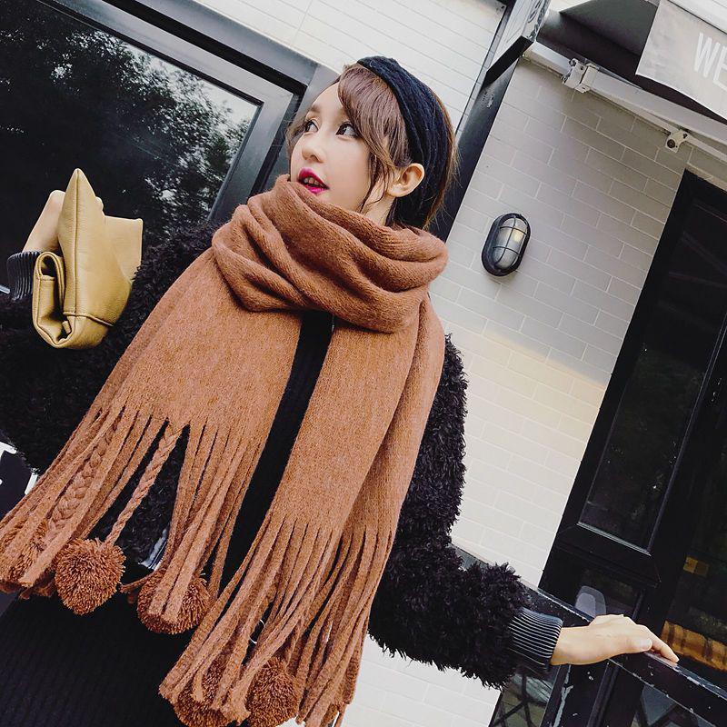 Winter Female Wool Plaid Scarf Women Cashmere Scarves Wide Lattices Long Shawl with Ball Tassel