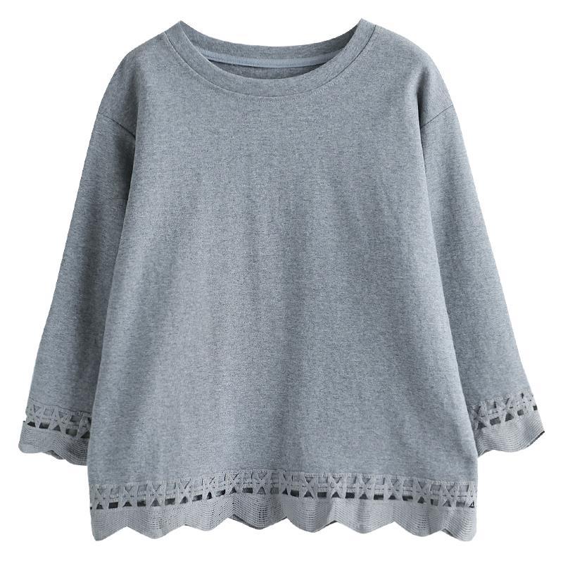 Cotton T-shirt Women's Round Neck All-match Fashion Casual Large Size Loose Three-quarter Sleeve Bottoming Shirt