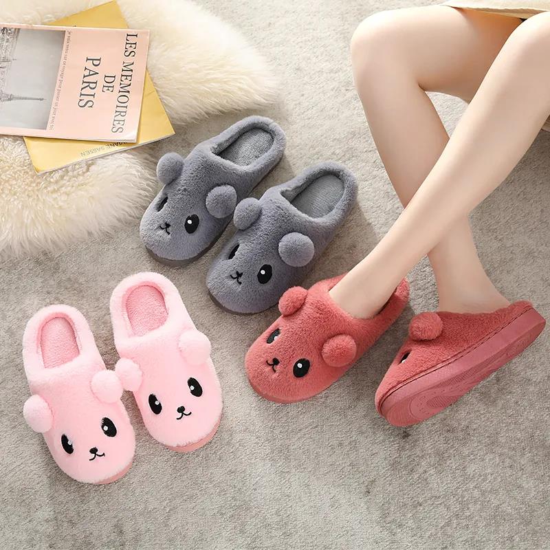 Autumn and Winter Cotton Slippers Female Cute Plush Couple Half-pack with Warmth and Non-slip Plush Slippers for Home Indoor