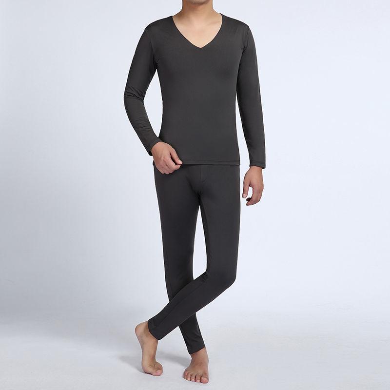 Men Winter Autumn Thermal Underwear Plus Velvet O-neck Tops Pants Tight Suit Thicken Windproof Comfortable Soft Lining Long Sleeve High Elasticity