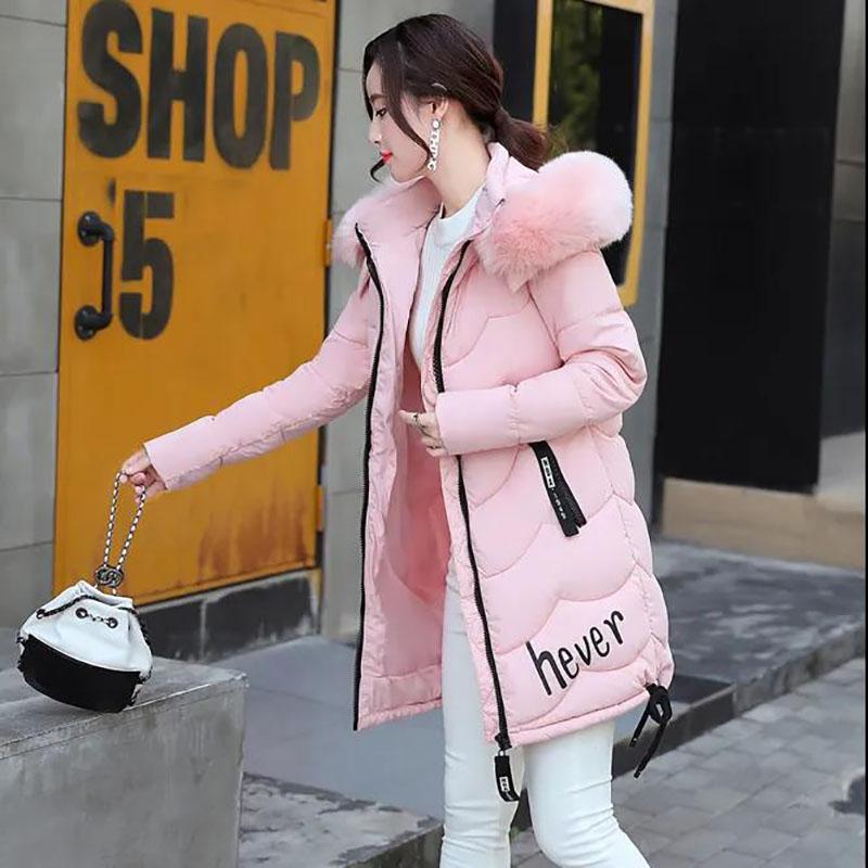 Down Jacket Winter Ladies Fashion Korean Big Fur Collar Thick Warm Hooded Mid-length Plus Size Cotton Jacket