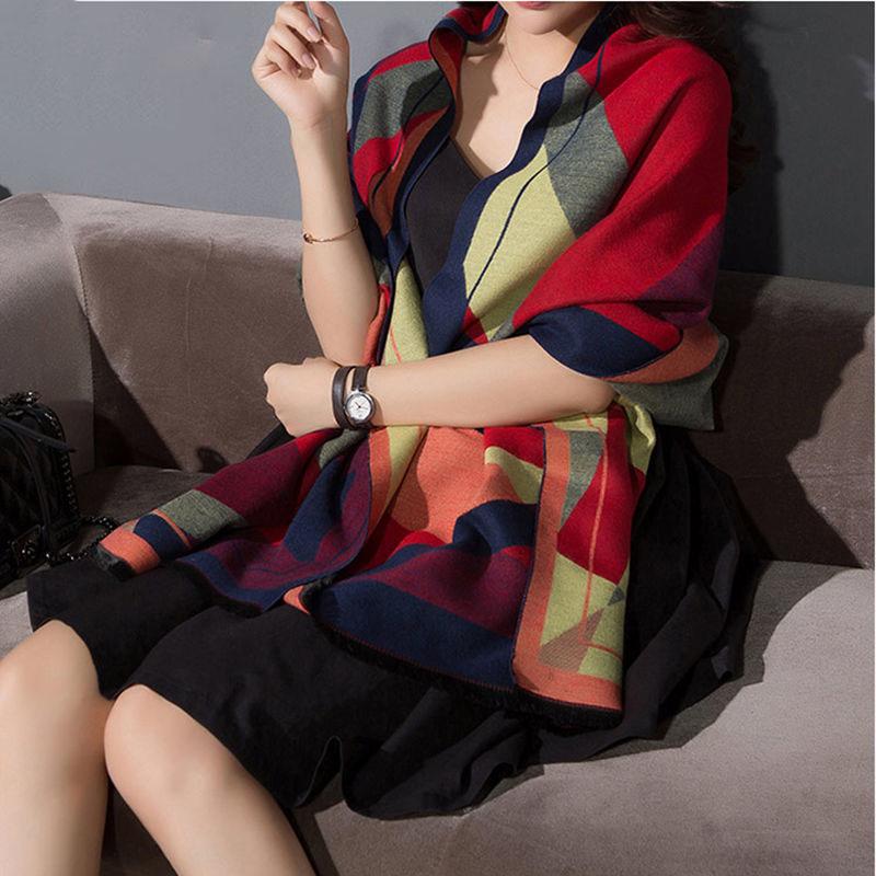 French Retro Wool Cloak Temperament Shawl Thickened Warm Student Long Plaid Double-sided Scarf Female Commuter