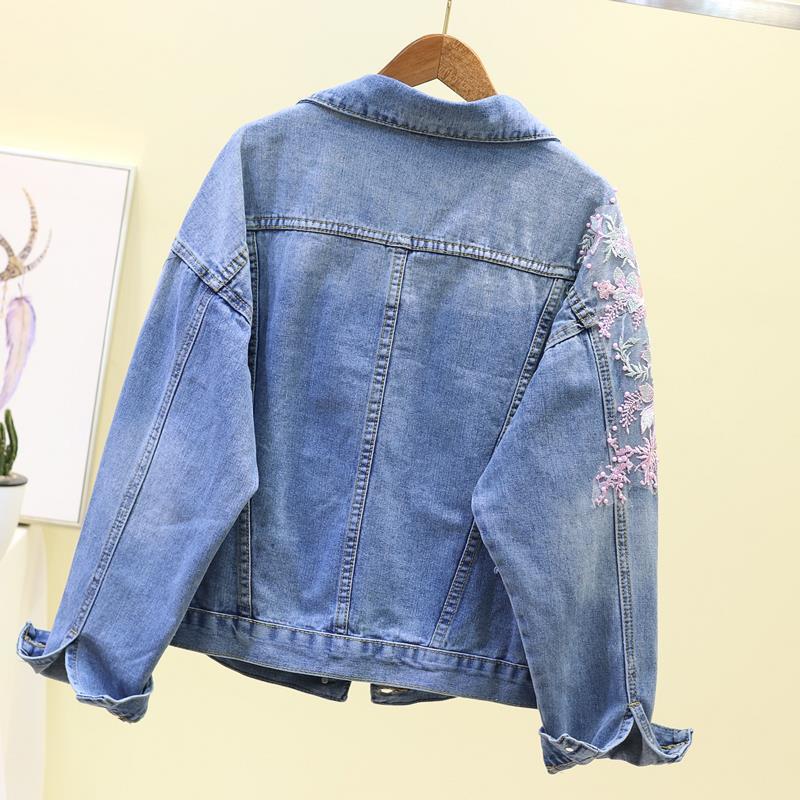 Spring and Autumn Heavy Industry Embroidery Three-dimensional Flower Hole Denim Short Jacket Women's Loose Long Sleeve Jacket Top