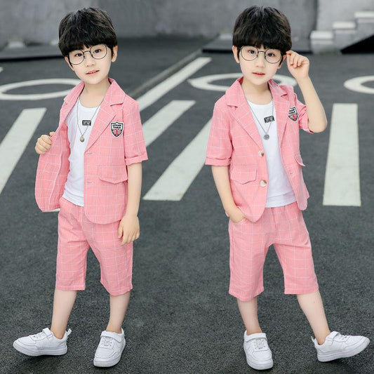 Boys' Suits Short-sleeved Spring Summer Host Catwalk Shows Children's Casual Boys Flower Girl Dresses Children's Suits Men