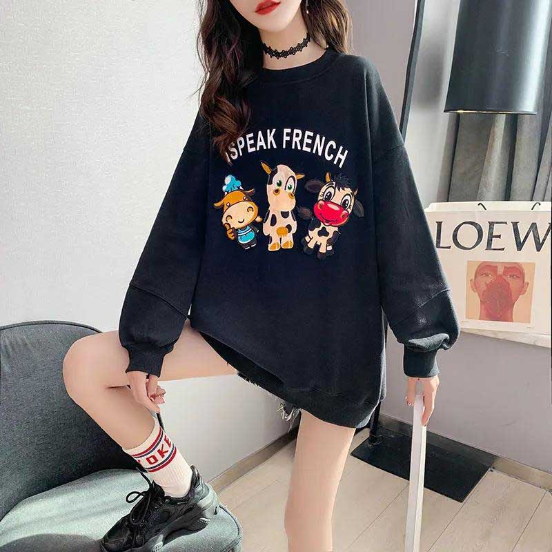 Sweatshirts Women's Embroidered Letters Spring and Autumn Thin Loose Large Size Top