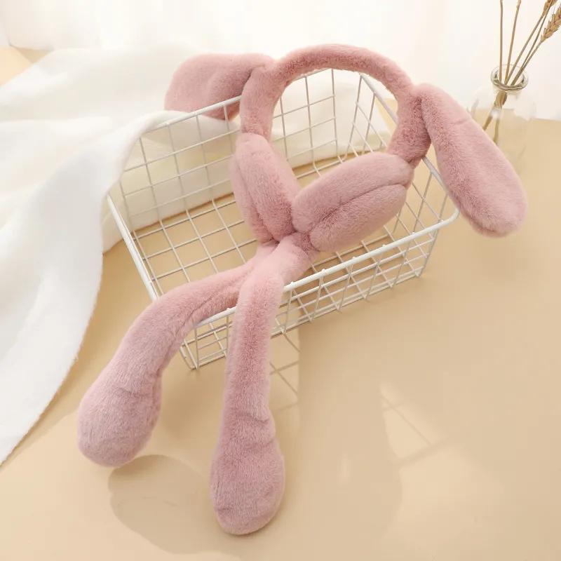 Stand Up Rabbit Ears Earmuffs for Women Cute Long Ears Rabbit Earflap Soft Fur Solid Foldable Ear Warmer Lovely Cartoon Warm Ear Cover Pad