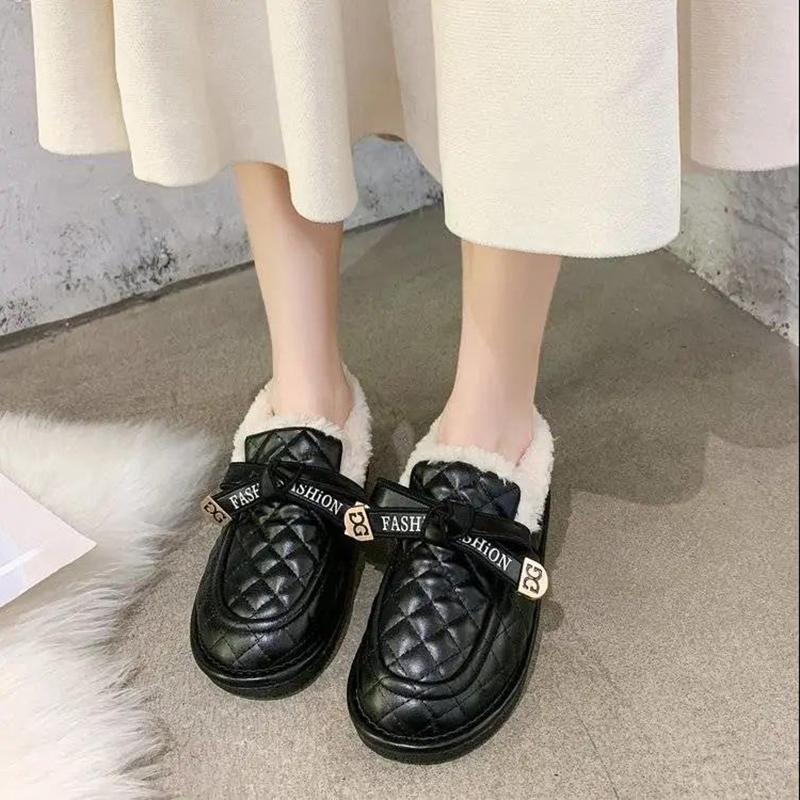 Warm Plush Shoes Women's Winter Moccasin Shoes Thick-soled Peas and Velvet Cotton Shoes Casual Warm Leather Shoes