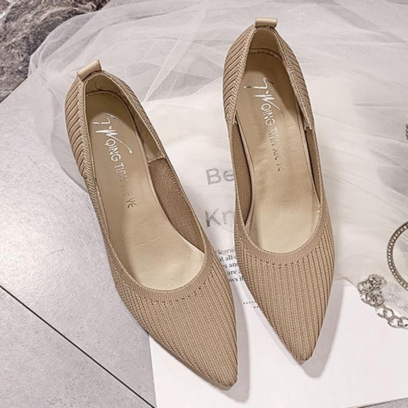 Flying Woven Single Shoes Women Spring and Autumn Pointed Toe Breathable High Heels All-match Nude High Heels Stiletto Shoes