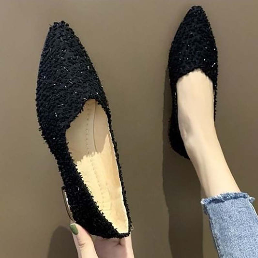 Low-heeled Shoes Spring Single Shoes Female Students Korean Version of All-match Pointed Toe Shallow Mouth Pedal Thick Heel Peas Shoes