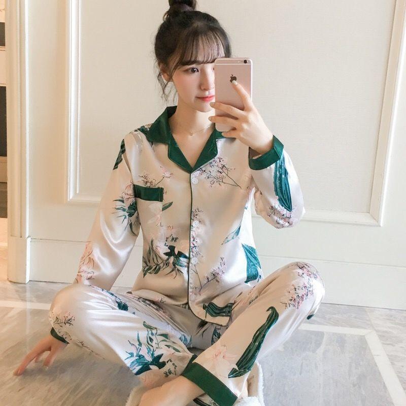 Spring and Autumn Ice Silk Long-sleeved Thin Women's Pajamas Sexy Korean Style Cute Spring and Summer Plus Size Two-piece Suit