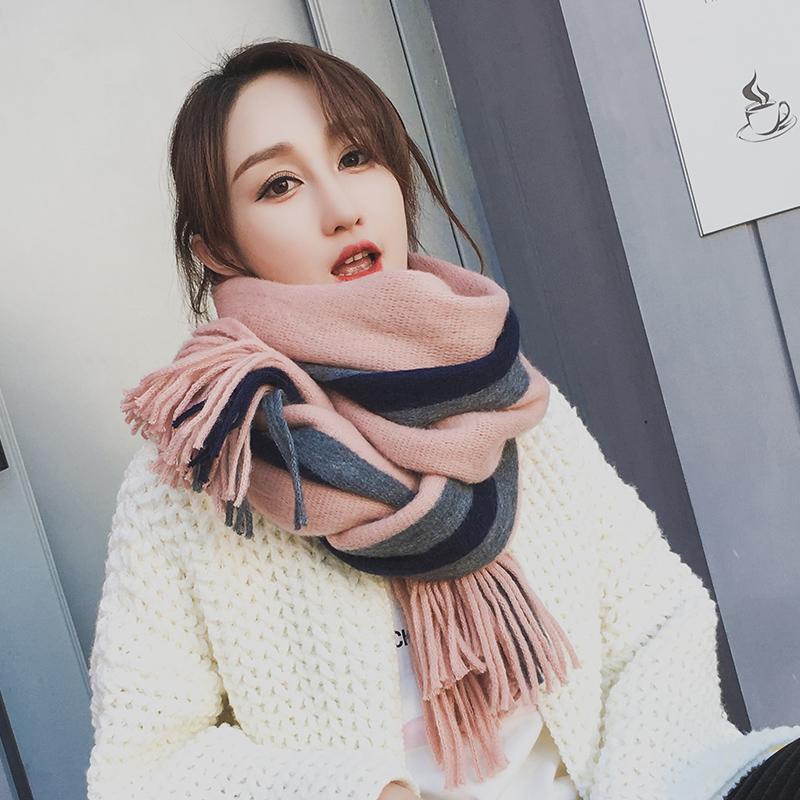 Scarfs for Women Winter Outdoor Stripe Scarves Wool Neck Warmer Pashmina Bandana Pure Hijabs