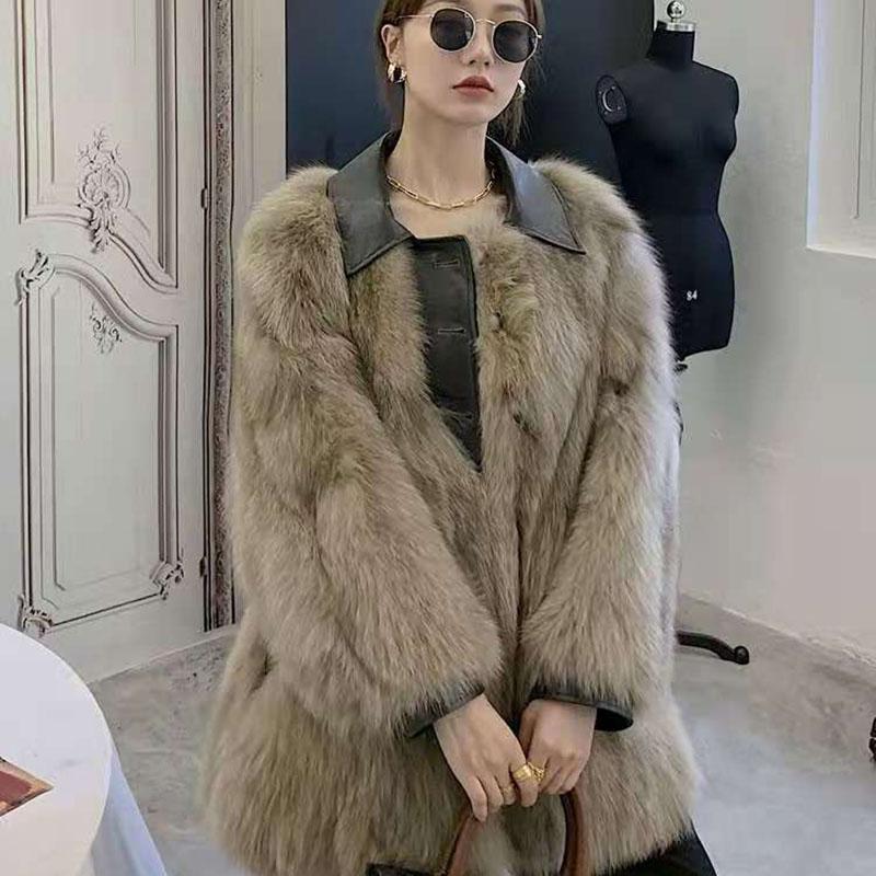 Winter Warm Faux Fox Fur Coat Thickened and Thin Long Fur Coat