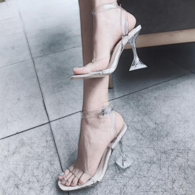 Transparent high-heeled sandals female fairy style fashion thin heels with open toe net red summer