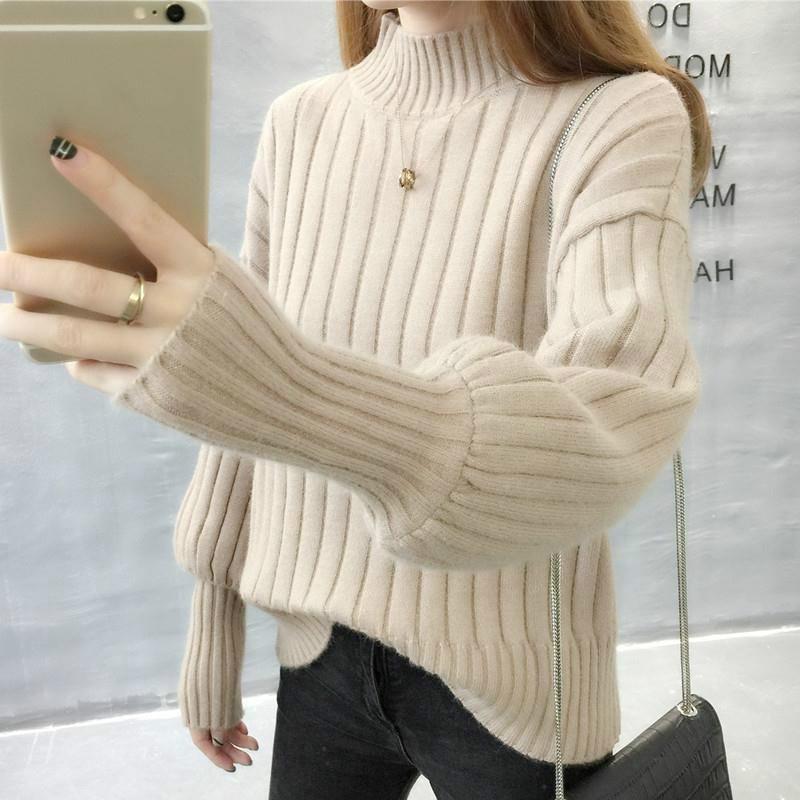 Wearing a sweater outside autumn and winter turtleneck sweater women thick sweater to keep warm