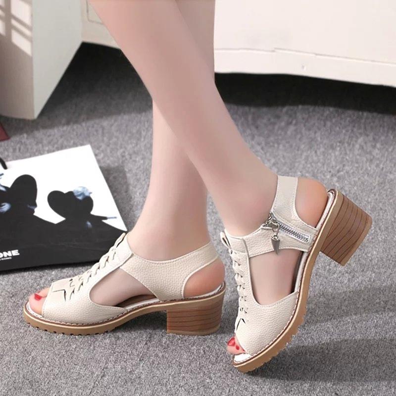 Thick Heel Sandals Women's Mid-heel High Heels Wild Fish Mouth Retro Princess Mid-heel Women's Shoes Retro Style Sandals Women