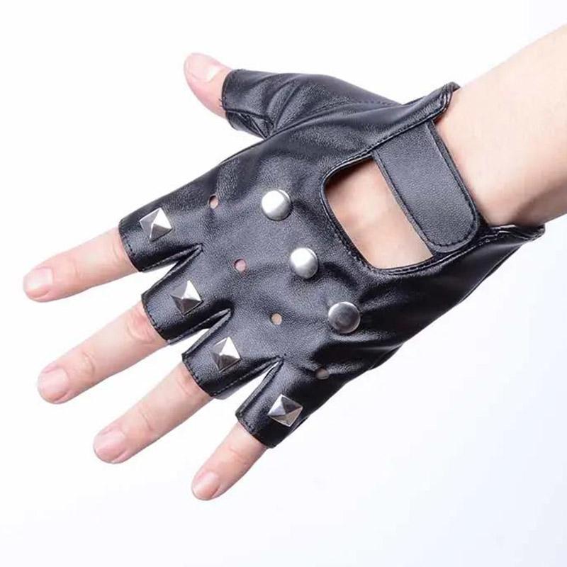 Leather Gloves Men's Half-finger Gloves Fitness Hip-hop Real Sheepskin Stage Performance Gloves Knight Half-finger Gloves