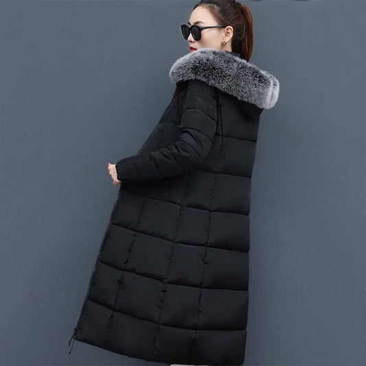 Women's Mid-length Down Jacket Winter Korean Loose Cotton Clothes Casual Hooded Padded Jacket Quilted Jacket