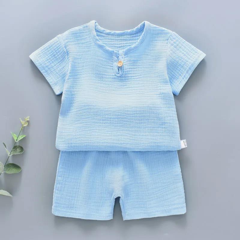 Baby Suit Leisure Sports Girls Boys T-shirt + Shorts Suit Pajamas Children's Clothing Two Piece Set Pleated Thin Summer Suit