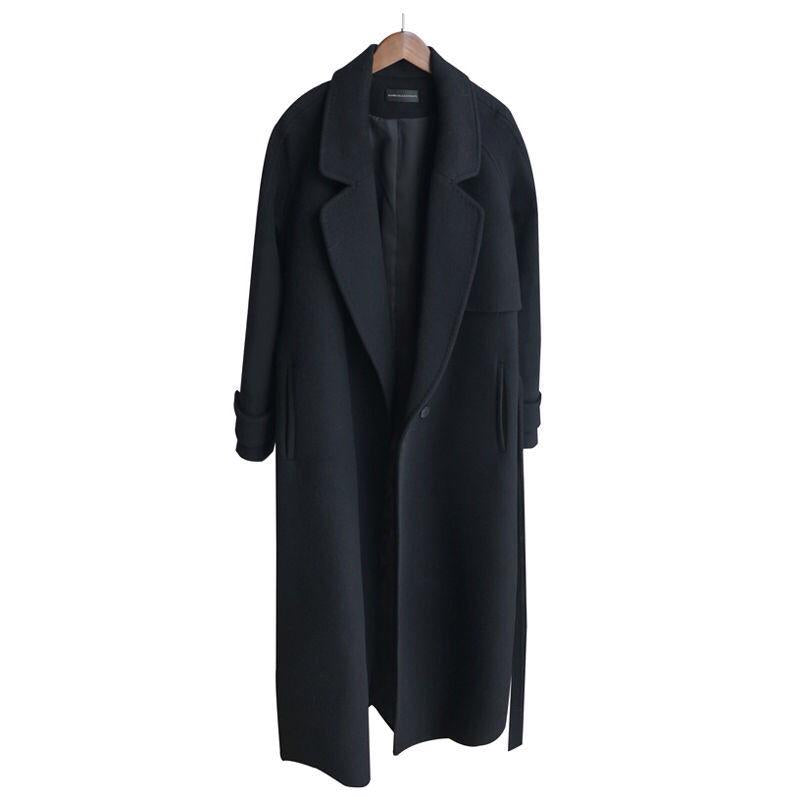 Autumn Winter Women's Casual Wool Blend Trench Coat Oversize Belt Women Wool Coat Cashmere Outerwear