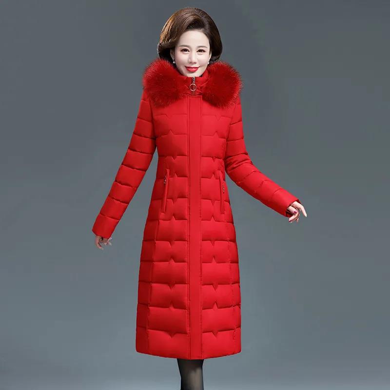 Women's Mid-length Down Jacket Winter Korean Loose Cotton Clothes Casual Hooded Padded Jacket Quilted Jacket