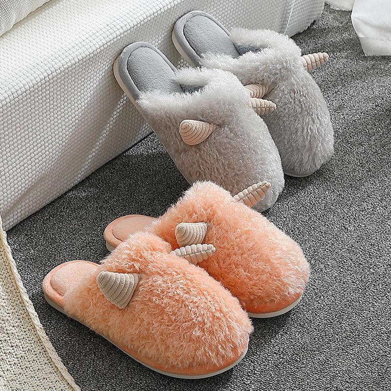 Autumn and Winter Pure Cotton Slippers Claw Design Shoes Indoor Non-slip Soft-soled Shoes Warm Simple Plush Cotton Shoes