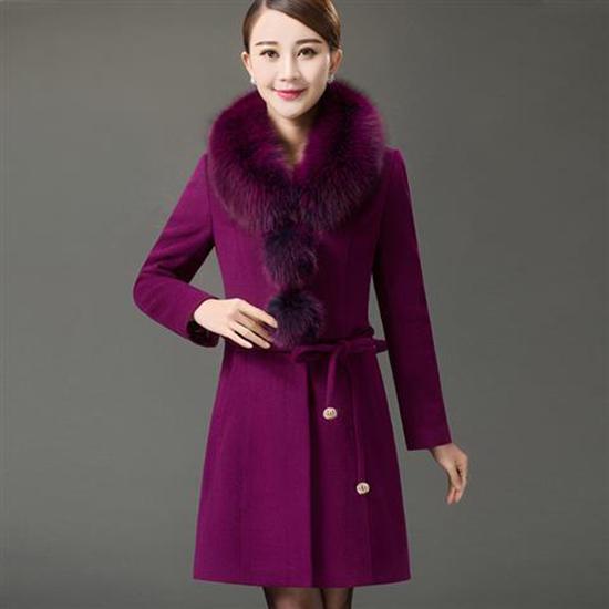 Luxury Fur Collar Autumn Winter Women's Casual Wool Blend Coat Long Coat Women Wool Coat Outerwear