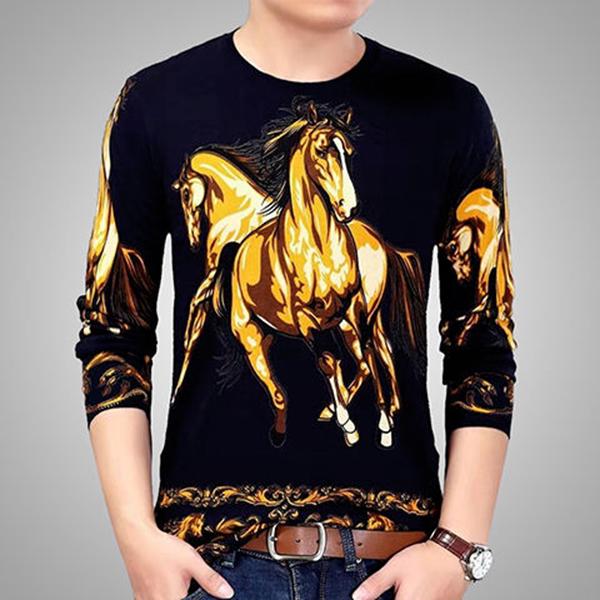 Long-sleeved T-shirt large size spring and autumn T-shirt 3D printed sweater men's round neck